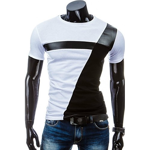 Men Daily Sports Weekend Slim T-Shirt, Colorblock Patchwork Round Neck, Short Sleeve