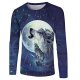 Men casual, basic daily, stylish large size T-shirt, color matching, 3D, animal print round neck, long sleeves