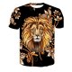 Men large size T-shirt, 3D, plaid, animal print round neck