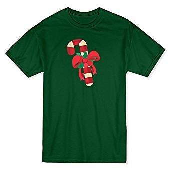 Christmas ribbon candy canes and mistletoe graphics man forest green T-shirt