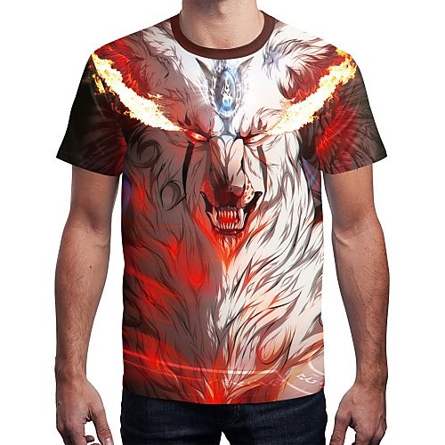 Men daily outings, fashion T-shirts, stripes, color blocks, animal dragons, printed crew necks, short sleeves