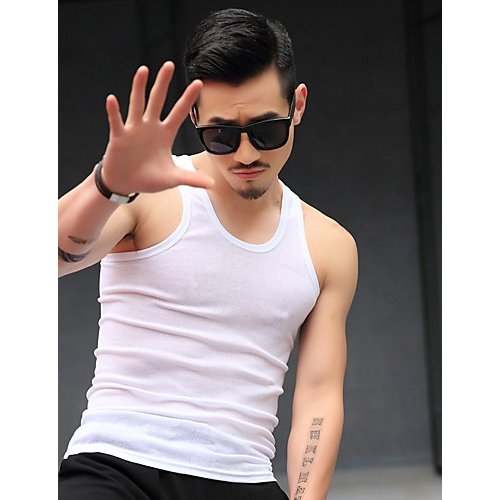 Men sports cotton vest, solid color round neck, sleeveless