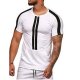 Men cotton slim t-shirt, solid color, striped crew neck