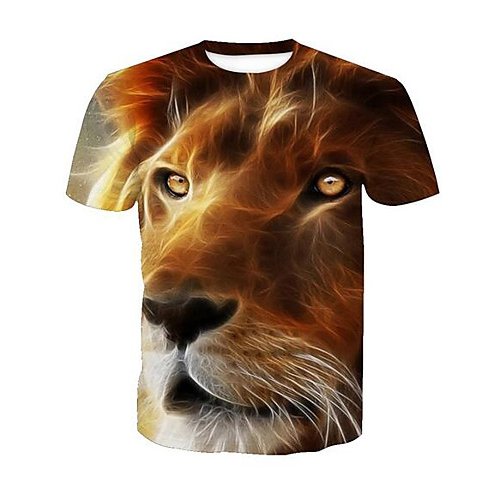 Men daily activities T-shirt, animal lion, print round neck, short sleeves,