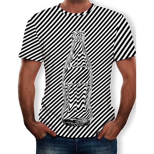 Men T-shirt, striped, 3D printed round neck