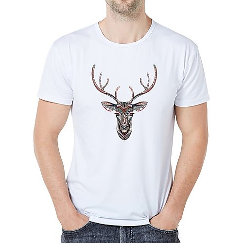 Men casual, everyday sports and leisure retro, elegant large size slim t-shirt, graphics, animal, print round neck, short sleeve