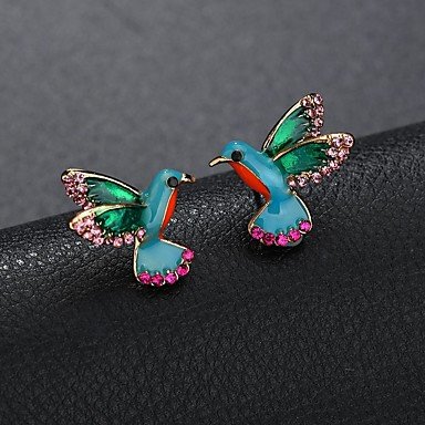 Women diamond earrings jewelry cute mini rainbow birds out daily