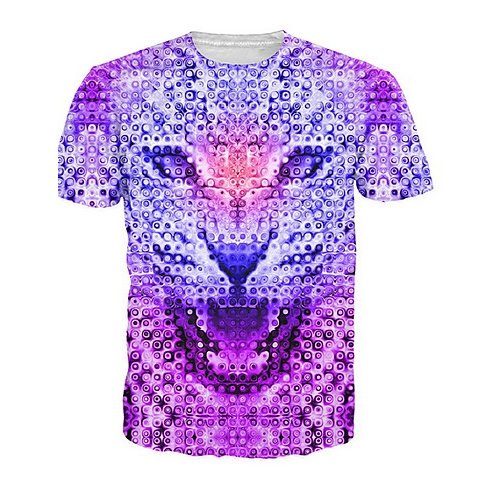 Men large size T-shirt, 3D, animal round neck