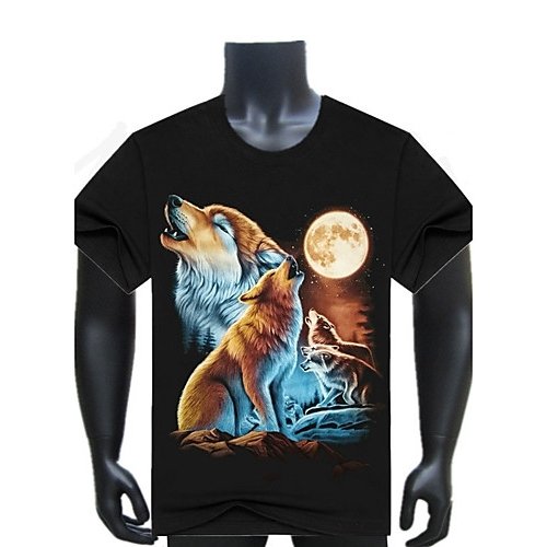 Men daily sports holiday fashion, punk gothic slim T-shirt, animal wolf, printed crew neck, short sleeves