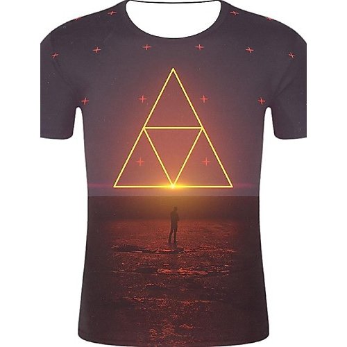 Men sports and casual chic, cotton T-shirt, geometry, 3D, graphic print round neck