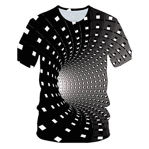 Men daily basic T-shirt, geometric, 3D round neck, short sleeves