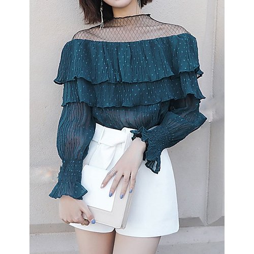 Women Holiday Street chic shirt, solid color lace