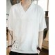 Men cotton T-shirt, solid color V-neck