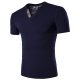 Men Daily Cotton Slim T-Shirt, Solid Color V-Neck, Short Sleeve