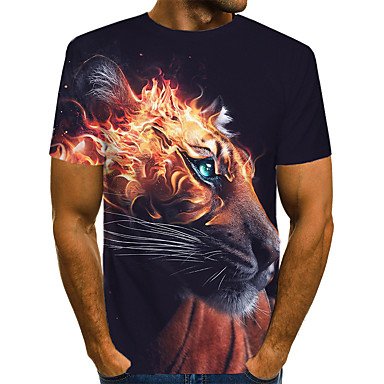 Men casual everyday fashion, exaggerated T-shirt, color matching, 3D, animal print round neck, short sleeves