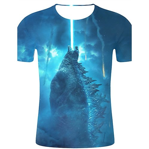 Men sports and chic, exaggerated large size cotton T-shirt, 3D, graphics, animal print round neck, short sleeves