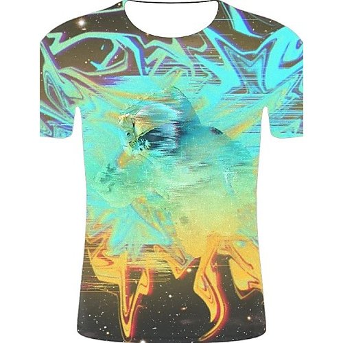 Men sports and casual chic, cotton T-shirt, geometry, 3D, graphic print round neck