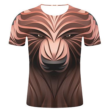 Men activities, party casual fashion, large size cotton t-shirt, stripes, 3D, animal print round neck