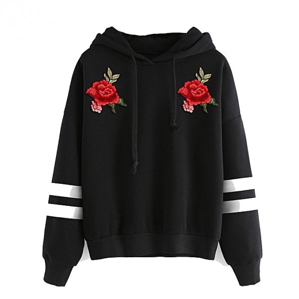 Women Long Sleeve Hooded Jacket Wool Pullover Appliqué Shirt