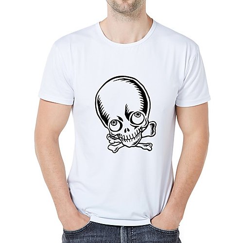 Men casual, everyday sports and leisure business, retro slim T-shirt, graphics, skull print round neck, short sleeves