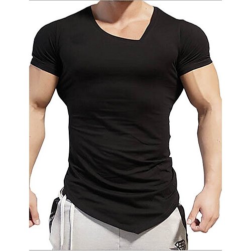 Men Daily Sports Slim T-Shirt, Solid Color V-neck, Short Sleeve