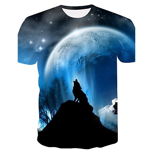 Men Slim T-Shirt, Galaxy, Animal Printed Round Collar