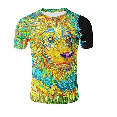 Men large size slim t-shirt, 3D, animal print round neck