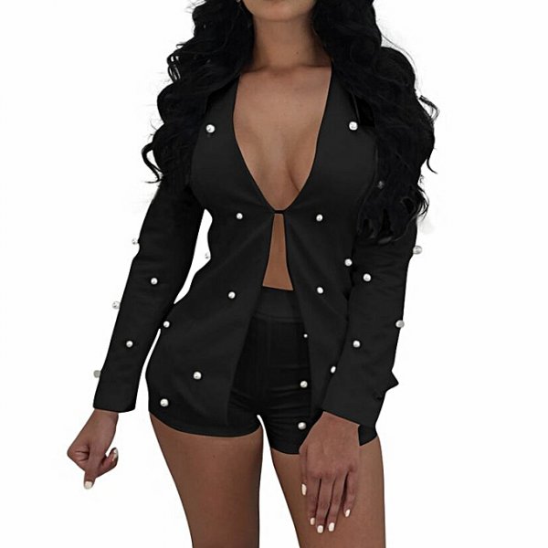 Women suit jacket shorts long sleeve shirt Split 2 pieces of clothes