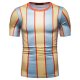 Men cotton T-shirt, stripes, color blocks, graphic patchwork, print round neck