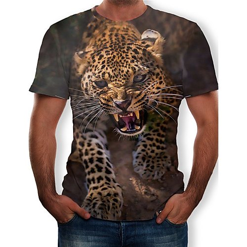 Men T-shirt, leopard print, animal print round neck