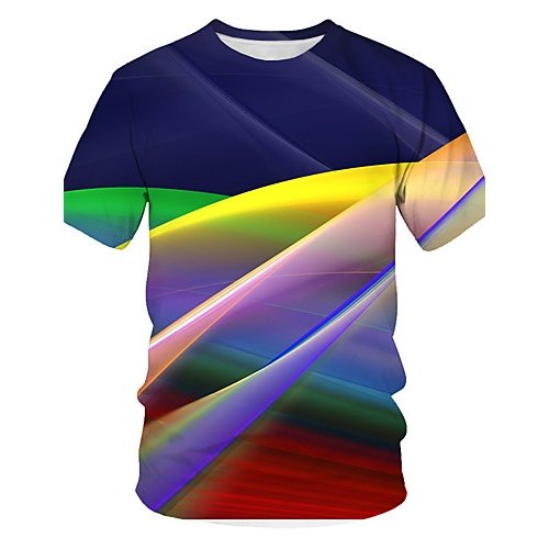 Men Casual, Daily Basic, Fashion T-Shirt, Geometry, Color Blocks, 3D Printed Round Neck, Short Sleeve