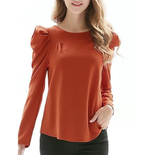 Women go out T-shirt, solid color round neck