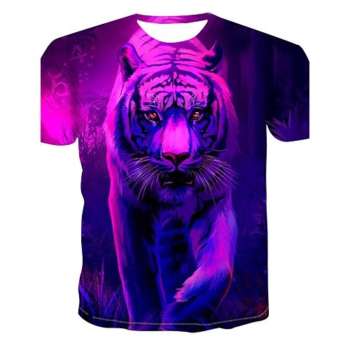 Men T-shirt, color block, 3D, animal print round neck