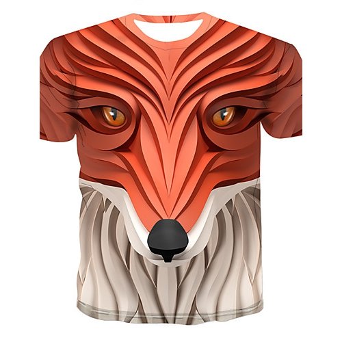 Men T-shirt, color block, 3D, animal print round neck