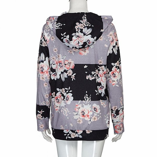 Women Floral Long Sleeve Loose Print Patchwork Shirt Top Hood Sweater T-Shirt