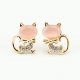 Female zircon earrings, cubic zirconia, platinum-plated animal, cute white, green, pink