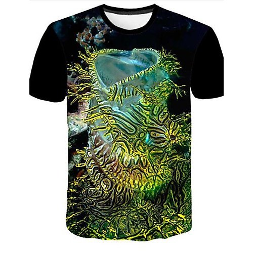 Men large size T-shirt, 3D, graphics, animal print round neck