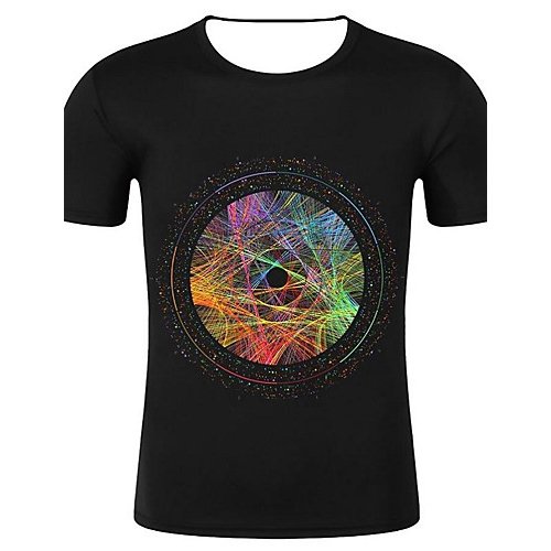 Men Art Deco, Vintage Cotton T-Shirt, Geometry, 3D, Graphic Print Round Collar