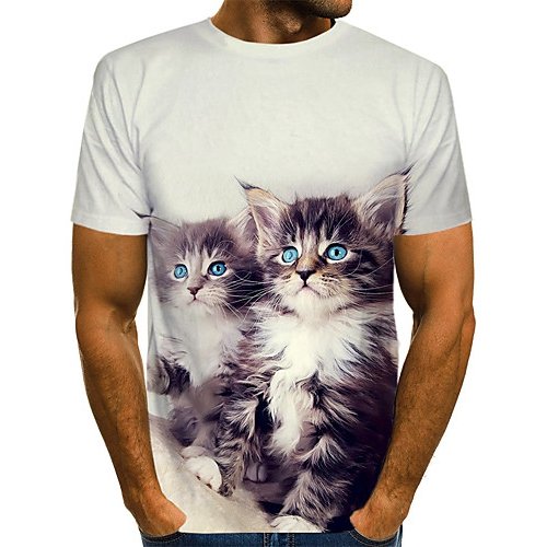 Men everyday fashion, exaggerated T-shirt, color block, 3D, animal print round neck, short sleeves