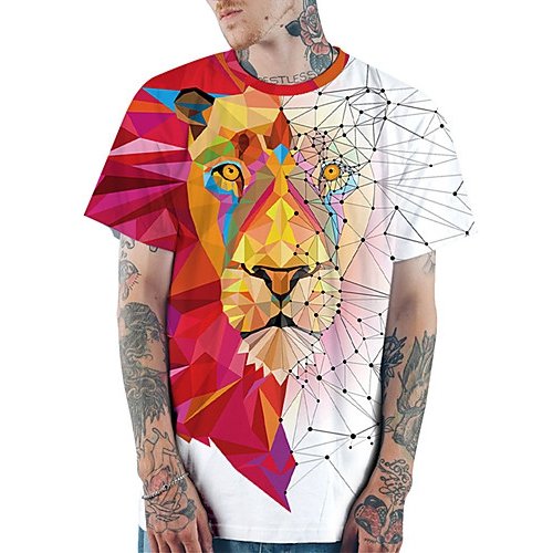 Men daily casual basic, stylish slim T-shirt, 3D, animal print round neck, short sleeves