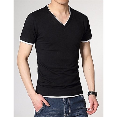 Men T-shirt, solid color V-neck, short-sleeved