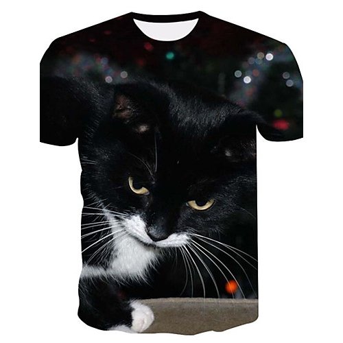 Men large size T-shirt, 3D, animal, print round neck