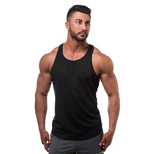 Men sports, beach active cotton vest, basic solid color, sleeveless