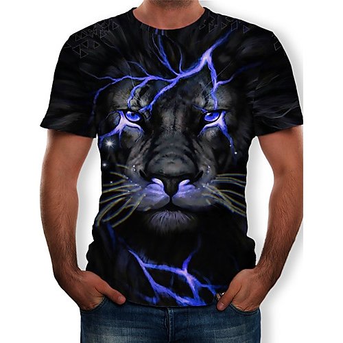 Men T-shirt, 3D, animal print round neck