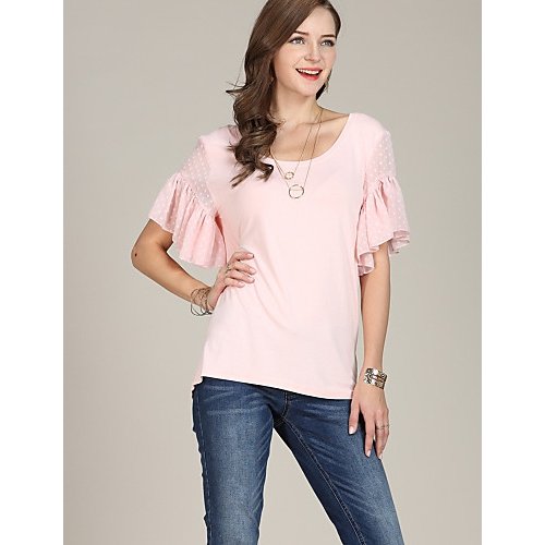 Women active T-shirt, solid color flouncing