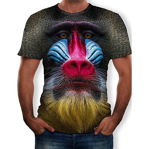 Men T-shirt, 3D, animal print round neck