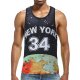 Basic cotton slim vest for men daily sports, color blocks, letter print round neck, short sleeves