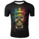 Men large size cotton T-shirt, skull print round neck