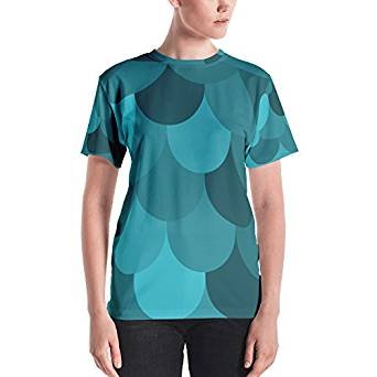 Turquoise design large-scale patterned dress casual T-shirt Women's Fashion