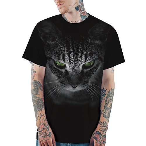 Men daily casual basic, fashion plus size slim T-shirt, 3D, animal print round neck, short sleeves